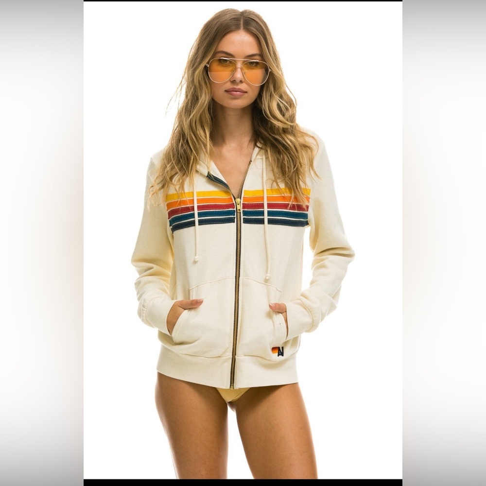 Aviator Nation 5 Stripe Hoodie in Vintage White